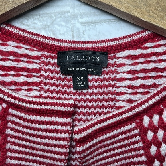 100% Merino wool Talbots long red and white sweater - Picture 3 of 7